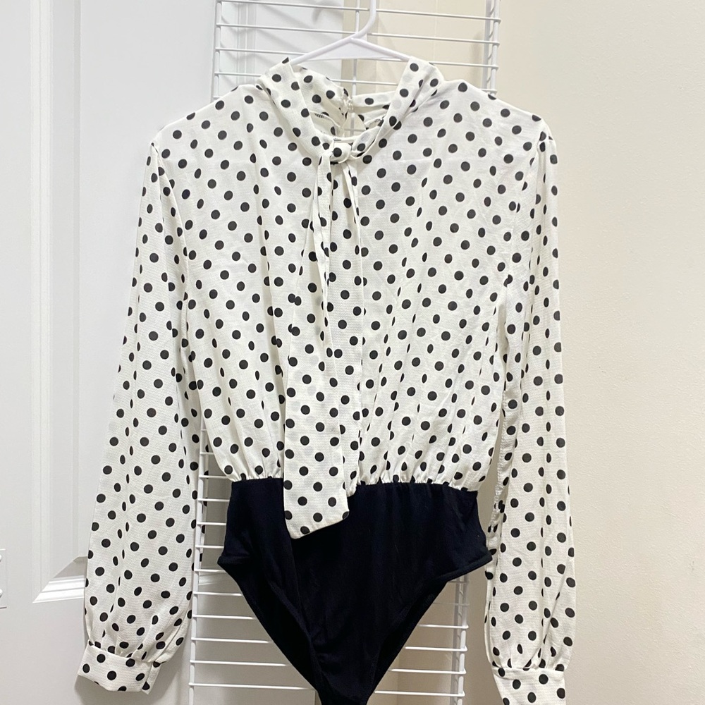 Boohoo Black and White Polka Dot Bodysuit
